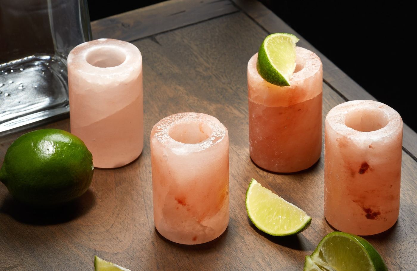 Himalayan pink salt shot glasses with lime